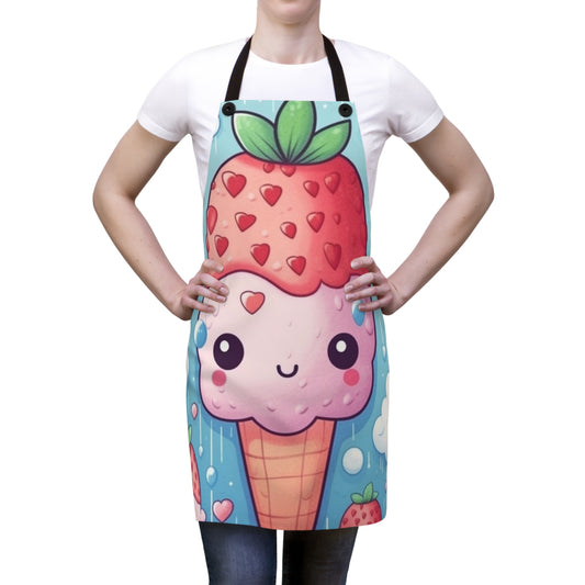 Kawaii Strawberry Sundae Cone - Traditional Japanese Anime Dessert Delight - Sweet Berry Otaku Gift - Apron (AOP)