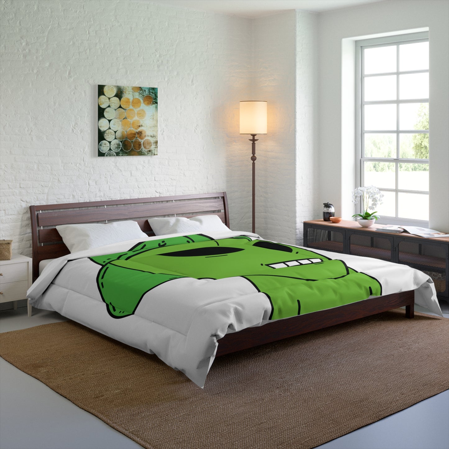 The Green Alien Visitor with Hat Bed Comforter