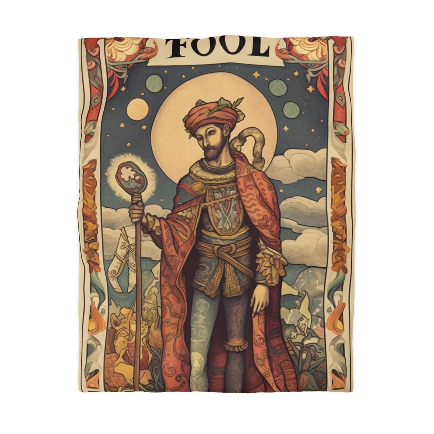 Expressive Tarot - 'The Fool' Card Artistic Reading Symbol - Microfiber Duvet Cover