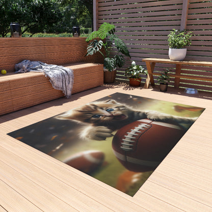 Football Kitten Touchdown: Tabby's Winning Play Sport Game - Outdoor Rug