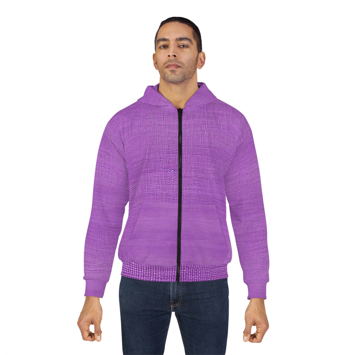 Hyper Iris Orchid Red: estilo atrevido inspirado en la mezclilla - Sudadera con capucha unisex con cremallera (AOP)