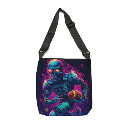 Spooky Football Game: Fantasy Skeleton Athlete Running with Ball, Sporty Halloween - Adjustable Tote Bag (AOP)