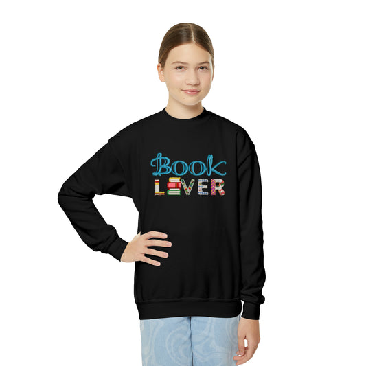 Bookworm Book Lover - Artistic Embroidery Style for Literature Fans - Youth Crewneck Sweatshirt