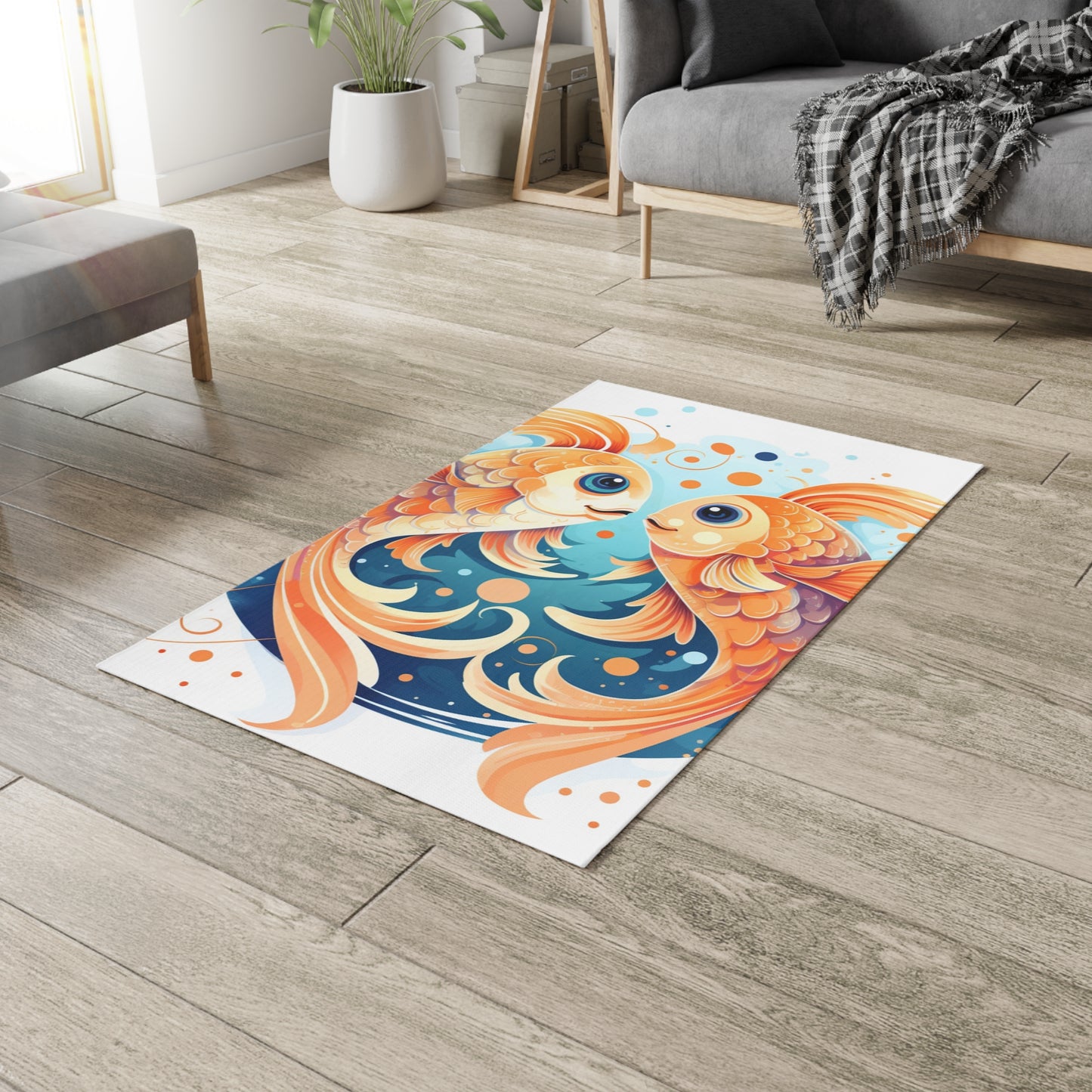 Charming Cartoon Fish Pisces - Dreamy Zodiac Illustration - Dobby Rug