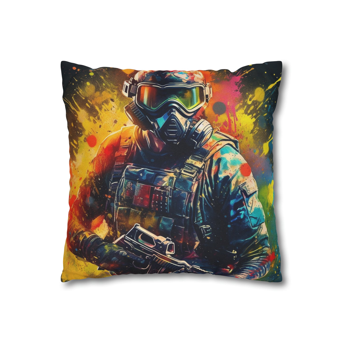 Paintball Game Sport: Professional Action Shot Target Player - Spun Polyester Square Pillow Case