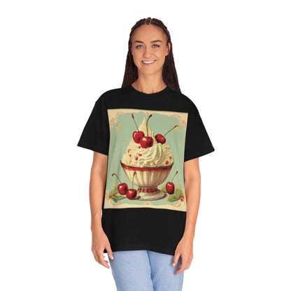 Retro Ice Cream Sundae Parlour Scoop Diner Dessert Art - Camiseta unisex teñida de ropa