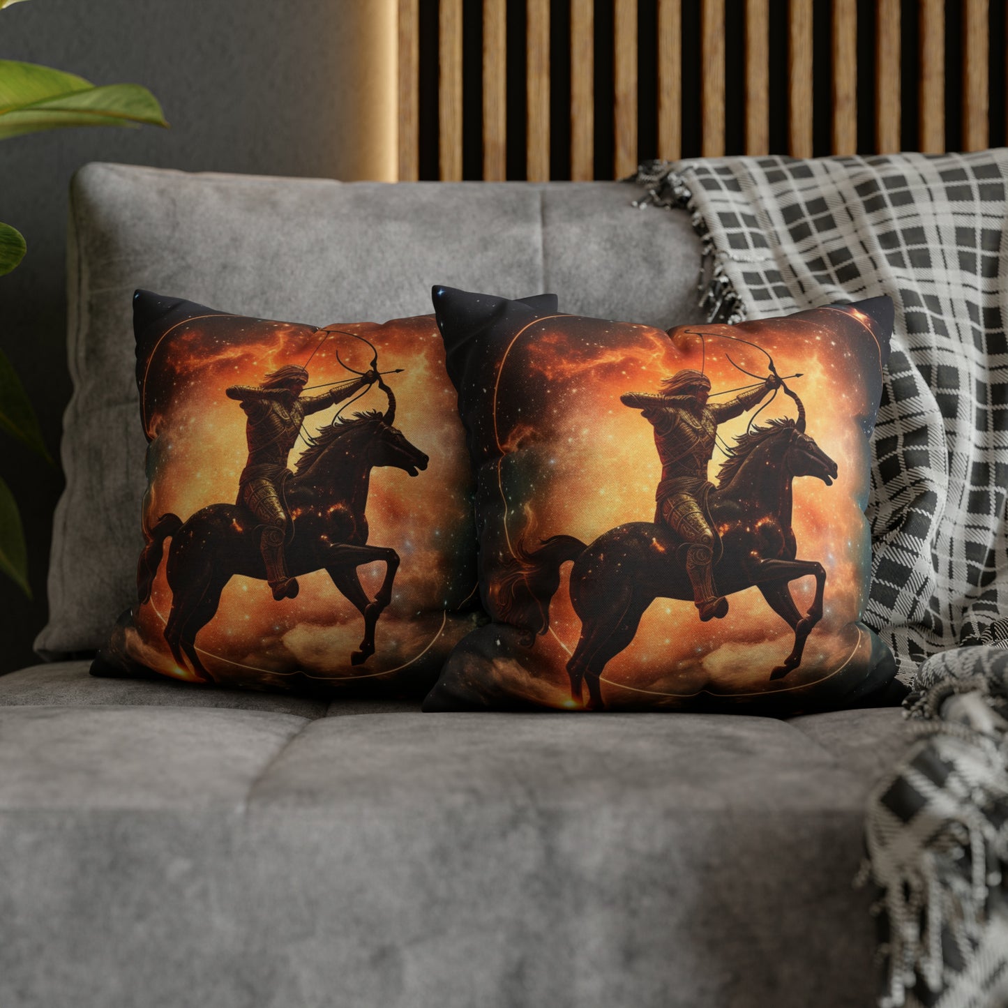 Sagittarius Constellation Totem - Archer in Action Zodiac Symbol - Spun Polyester Square Pillow Case