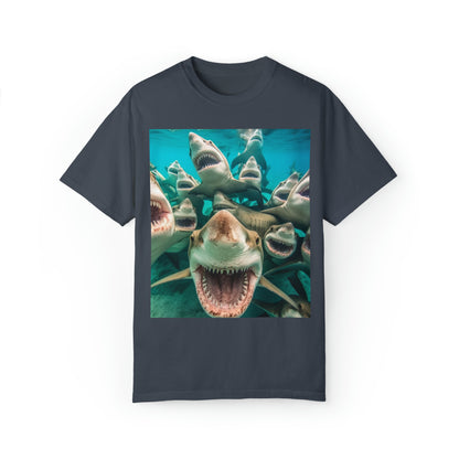 Laughing Lemon Sharks: Joyful Sea Jaws Ocean Deep - Unisex Garment-Dyed T-shirt