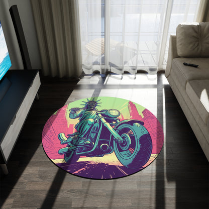 Statue of Liberty Motorcycle Bike Rider USA Style Round Rug