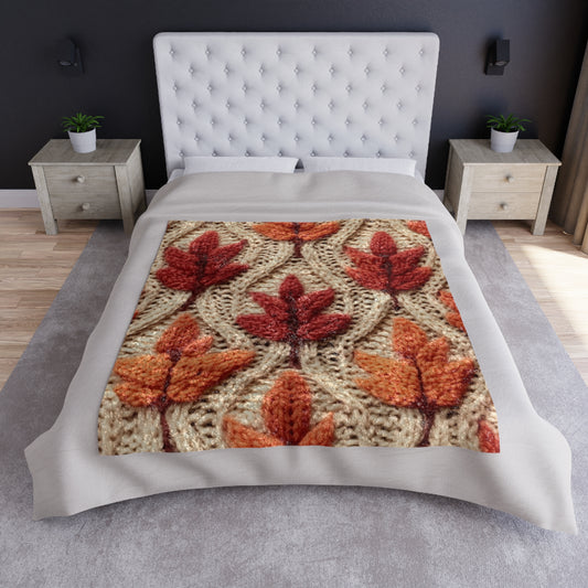 Crochet Fall Leaves: Harvest Rustic Design - Golden Browns -Woodland Maple Magic - Crushed Velvet Blanket