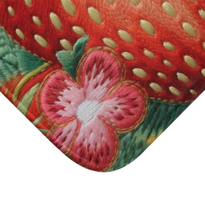 Berry Delight: Sun-Kissed Strawberries Fields Meet Embroidered Style Strawberry Patterns - Bath Mat