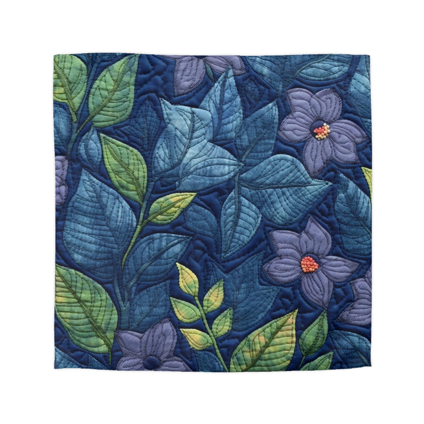 Floral Embroidery Blue: Denim-Inspired, Artisan-Crafted Flower Design - Microfiber Duvet Cover