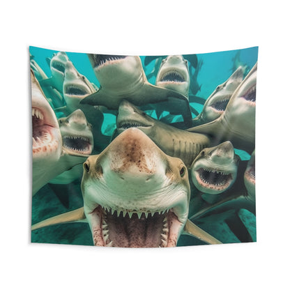 Laughing Lemon Sharks: Joyful Sea Jaws Ocean Deep - Indoor Wall Tapestries