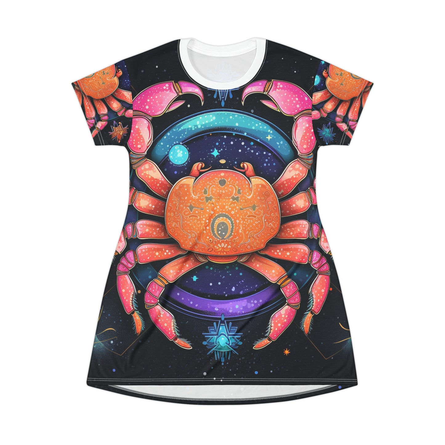 Rainbow Celestial Crab - Vibrant Cancer Zodiac Sign Art - T-Shirt Dress (AOP)