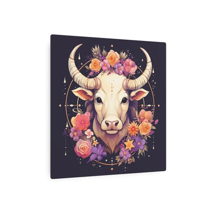 Taurus Zodiac Bull Flower Accents - Astrology Sign - Metal Art Sign