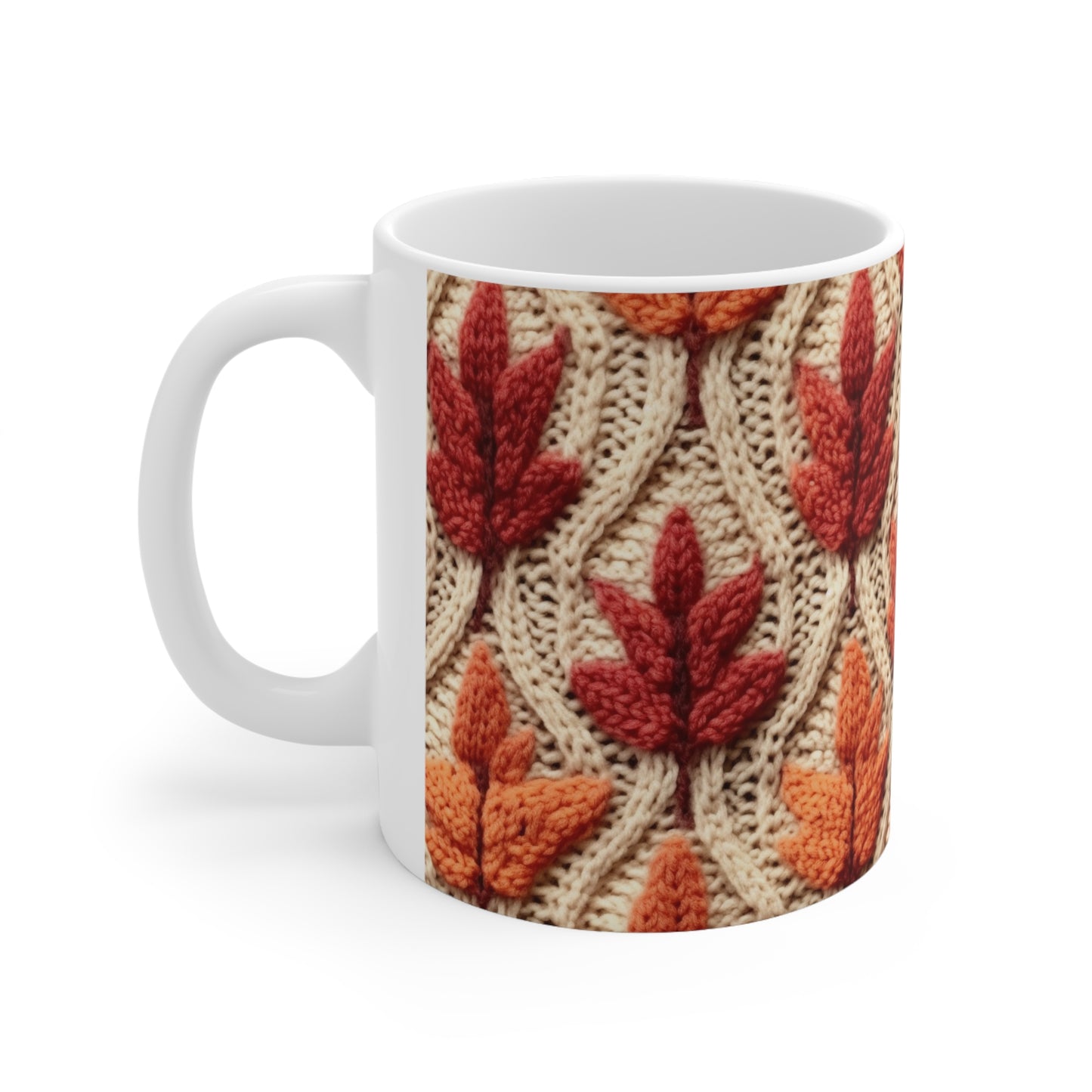 Crochet Fall Leaves: Harvest Rustic Design - Golden Browns -Woodland Maple Magic - Ceramic Mug 11oz