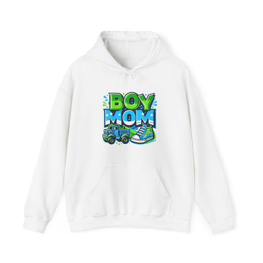 Boymom Design Shirt, Boy Mom Toy Truck, Fun Gift, Unisex Heavy Blend™ Hooded Sweatshirt