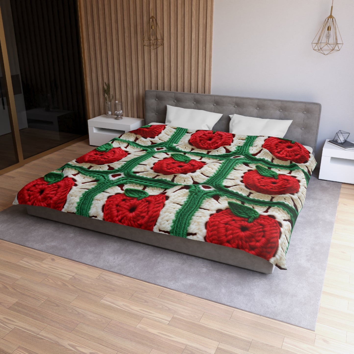 Apple Granny Square Crochet Pattern: Wild Fruit Tree, Delicious Red Design - Microfiber Duvet Cover