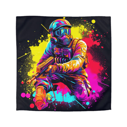 Paintball Action Sport: Player in Battle, Paint Splatter - Microfiber Duvet Cover