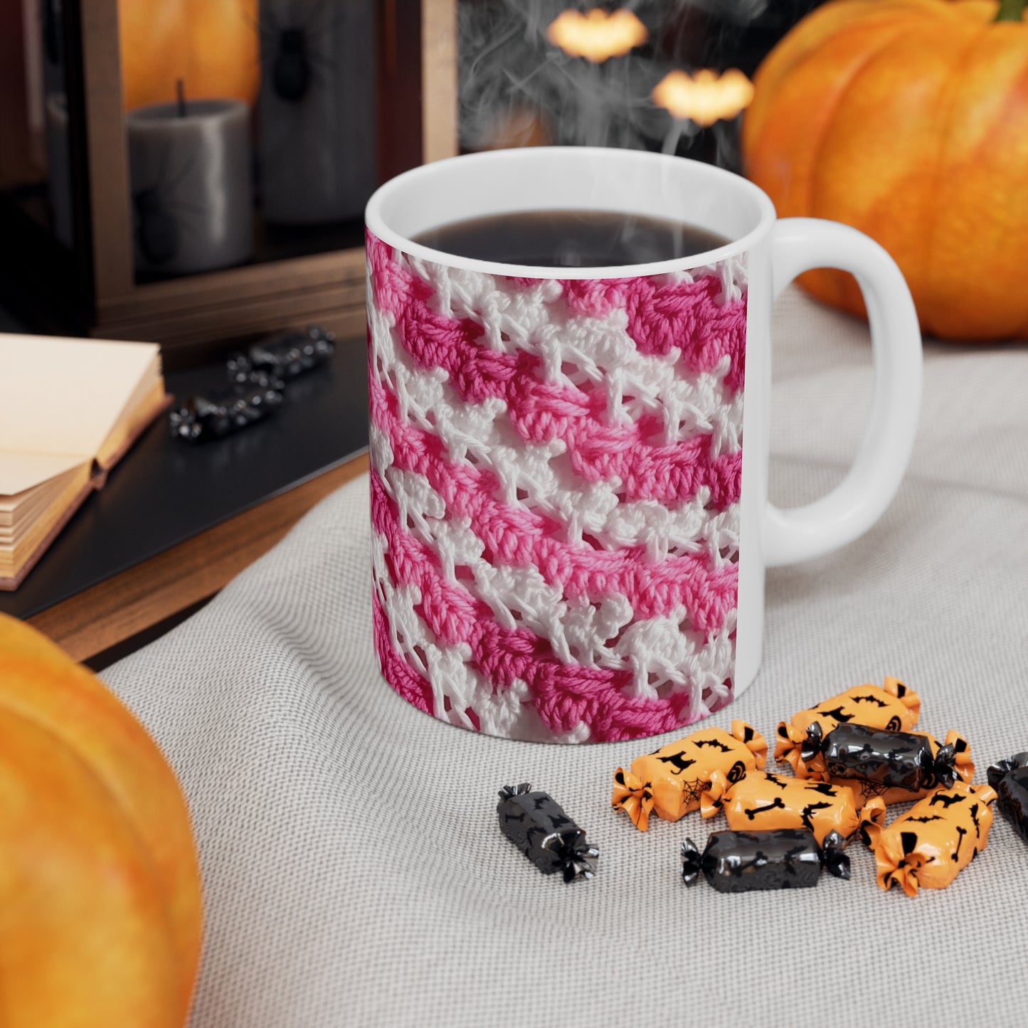 Hot Pink & White Knit, Vibrant Yarn Blend, Modern Chic Texture - Ceramic Mug 11oz