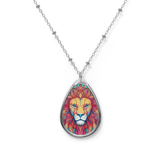 Astrological Leo - Cosmic Zodiac Constellation, Lion Symbol Art - Oval Necklace