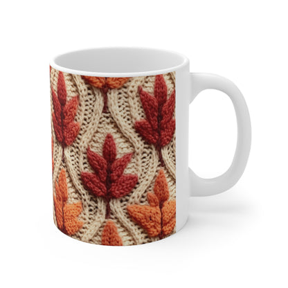 Crochet Fall Leaves: Harvest Rustic Design - Golden Browns -Woodland Maple Magic - Ceramic Mug 11oz