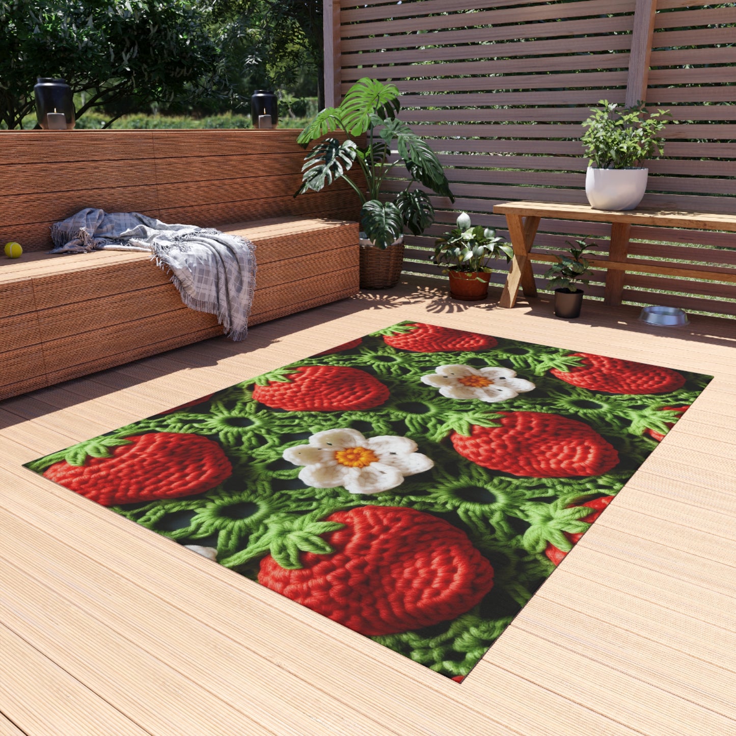 Strawberry Field Crochet - Forever Forest Greens - Fruit Berry Harvest Crop - Outdoor Rug