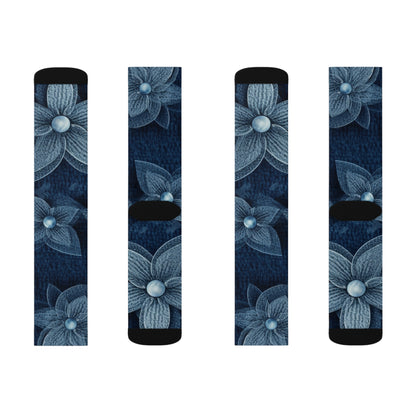 Hawaiian Flower Design - Denim-Inspired Decor Piece - Sublimation Socks