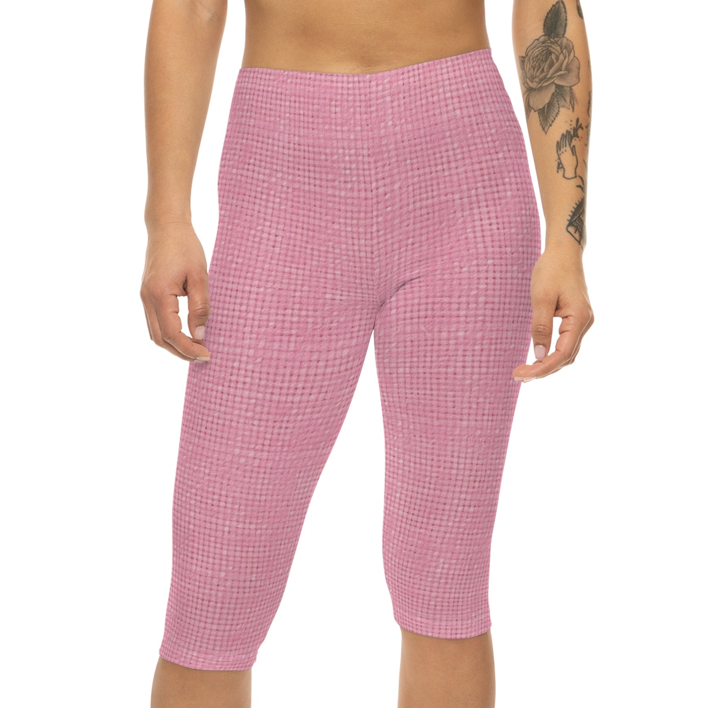 Pastel Rose Pink: Denim-Inspired, Refreshing Fabric Design - Women’s Capri Leggings (AOP)