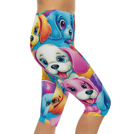 Happy Puppy & Dog Design - Vivid and Eye-Catching - Women’s Capri Leggings (AOP)