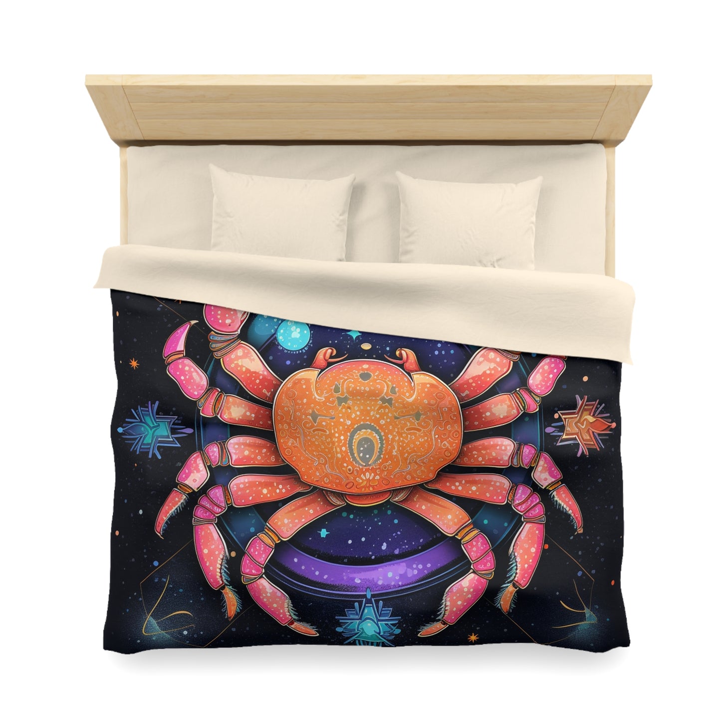 Rainbow Celestial Crab - Vibrant Cancer Zodiac Sign Art - Microfiber Duvet Cover