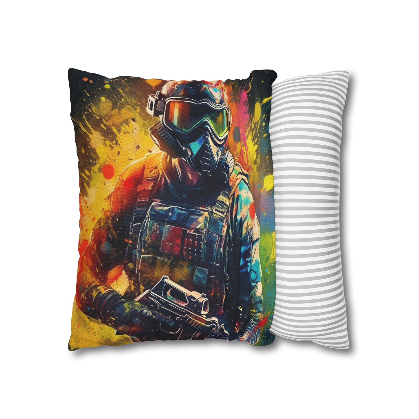 Paintball Game Sport: Professional Action Shot Target Player - Spun Polyester Square Pillow Case