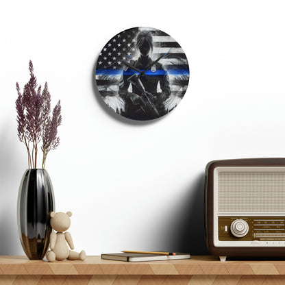 Thin Blue Line, Women Police Support, USA American, Back The Blue - Acrylic Wall Clock