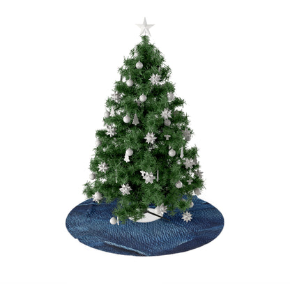 Dark Blue: Distressed Denim-Inspired Fabric Design - Christmas Tree Skirts