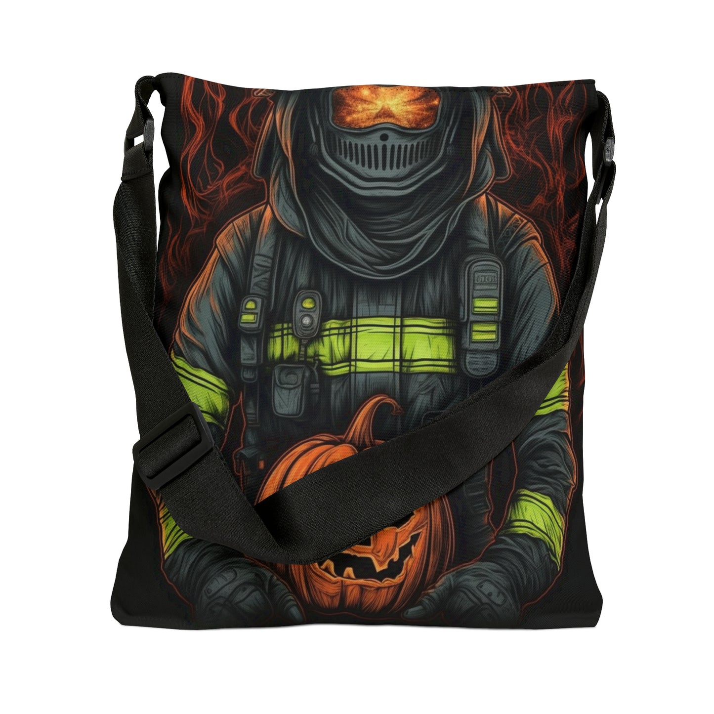 Firefighter Spooky Alert: Facing Haunted Halloween Spirits Scary Fire Pumpkin - Adjustable Tote Bag (AOP)