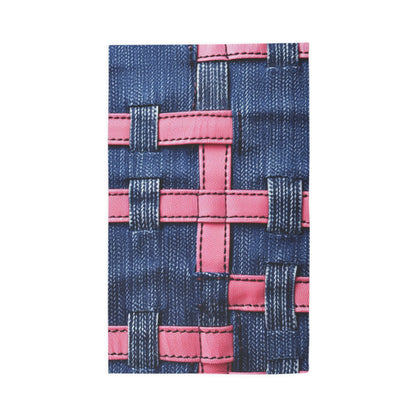 Candy-Striped Crossover: Pink Denim Ribbons Dancing on Blue Stage - Dobby Rug