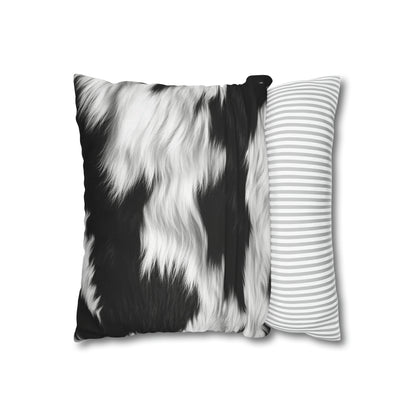 Cowhide on Hair Leather - Black and White - Designer Style - Spun Polyester Square Pillow Case