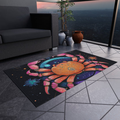 Rainbow Celestial Crab - Vibrant Cancer Zodiac Sign Art - Outdoor Rug