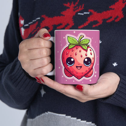 Kawaii Strawberry Adventure - Anime Classic Traditional Japanese Fruit - Otaku Artwork - Ceramic Mug 11oz