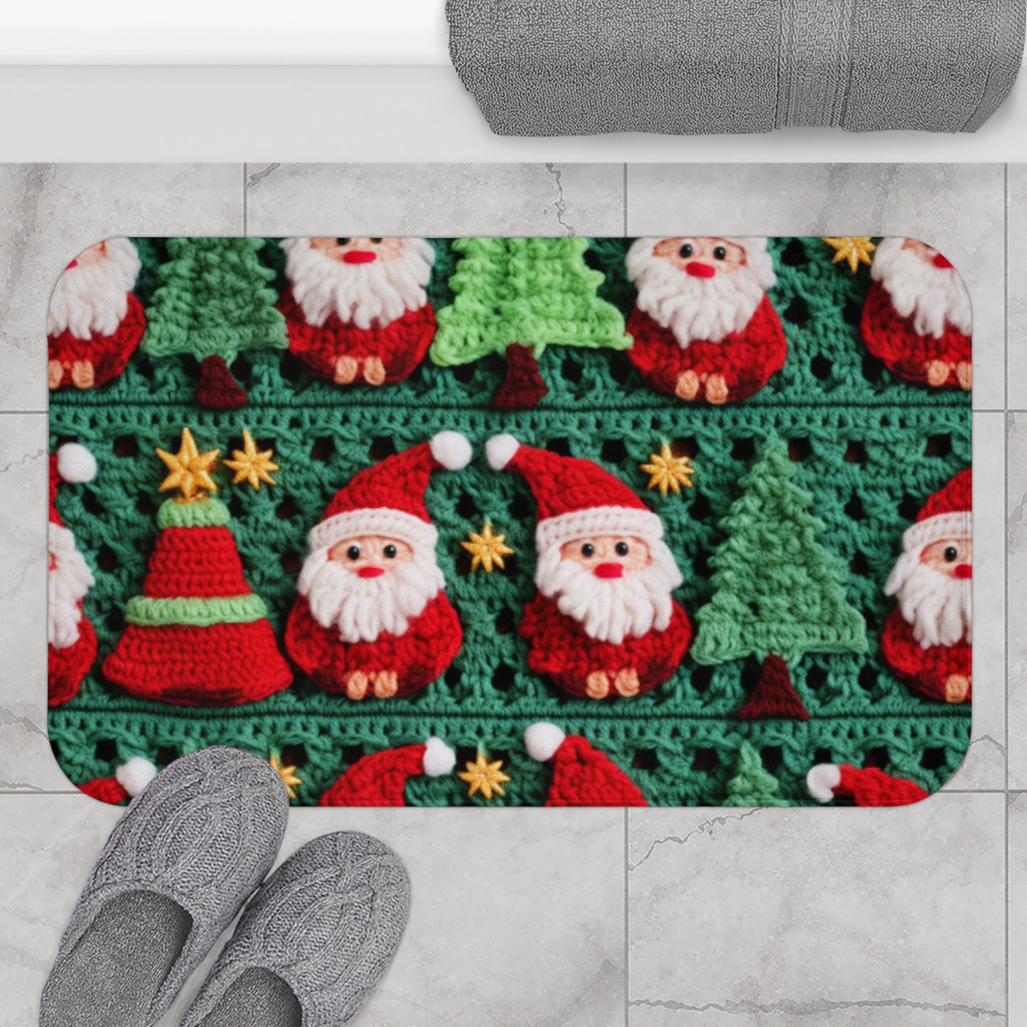 Patrón de ganchillo de Papá Noel, diseño navideño, decoración festiva, motivo de Papá Noel. Perfecto para la celebración navideña - Alfombra de baño