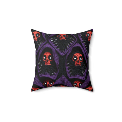 Grim Reaper Crochet Halloween Fright Scare Ghoul Fantasy Horror - Spun Polyester Square Pillow