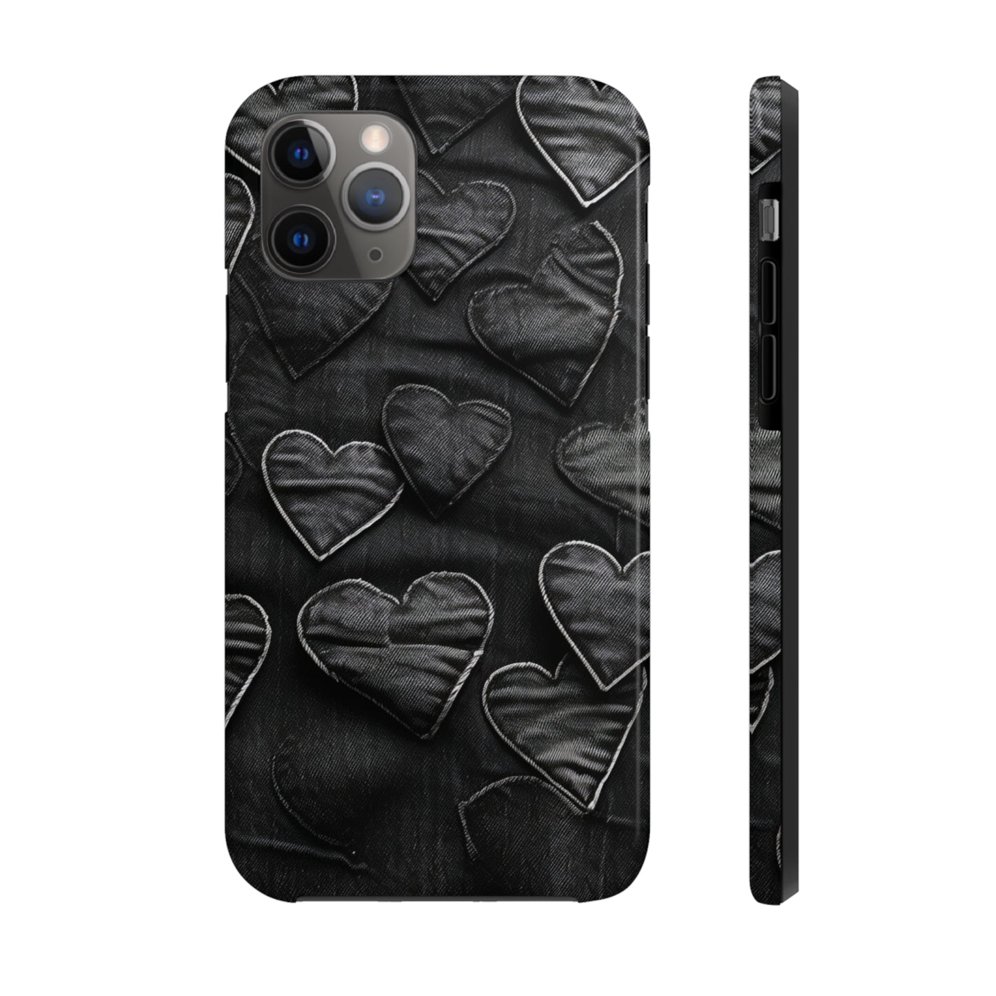 Black: Distressed Denim-Inspired Fabric Heart Embroidery Design - Tough Phone Cases