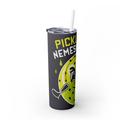 Pickleball Nemesis - Vaso delgado con pajita, 20 oz