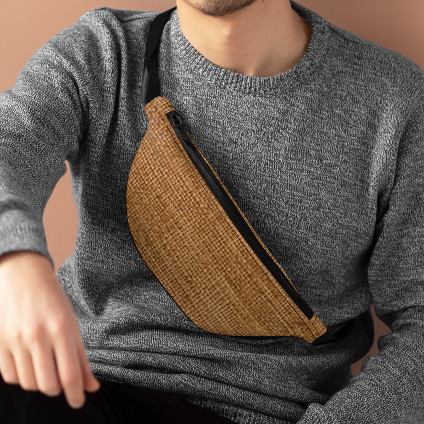 Brown Light Chocolate: Denim-Inspired Elegant Fabric - Fanny Pack