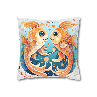 Charming Cartoon Fish Pisces - Dreamy Zodiac Illustration - Spun Polyester Square Pillow Case