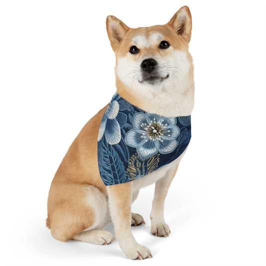 Flower Blossom Embroidery Floral on Denim Style - Pet Bandana Collar