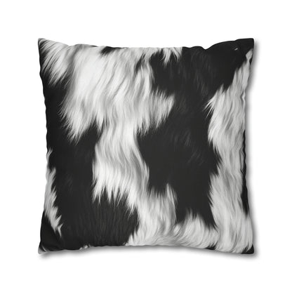 Cowhide on Hair Leather - Black and White - Designer Style - Spun Polyester Square Pillow Case