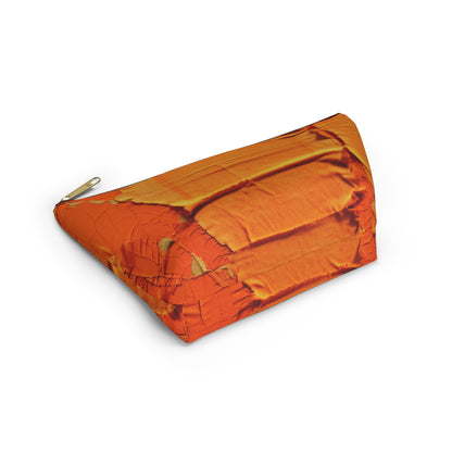 Fiery Citrus Orange: Edgy Distressed, Denim-Inspired Fabric - Accessory Pouch w T-bottom