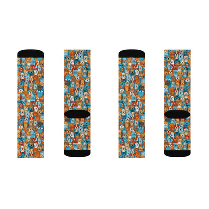 Cute Cartoon Dogs Whimsical Pattern Design Sublimation Socks