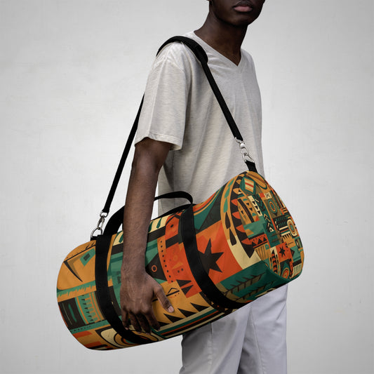 Earthy Tones Geometric Tribal-Inspired Pattern Design Duffel Bag